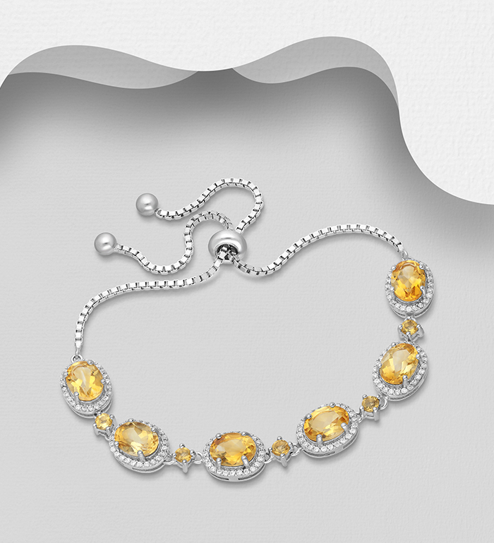 La Preciada - Wholesale 925 Sterling Silver Halo Adjustable Bracelet, Decorated with Various Gemstones and CZ Simulated Diamonds - SKU #1181-4865