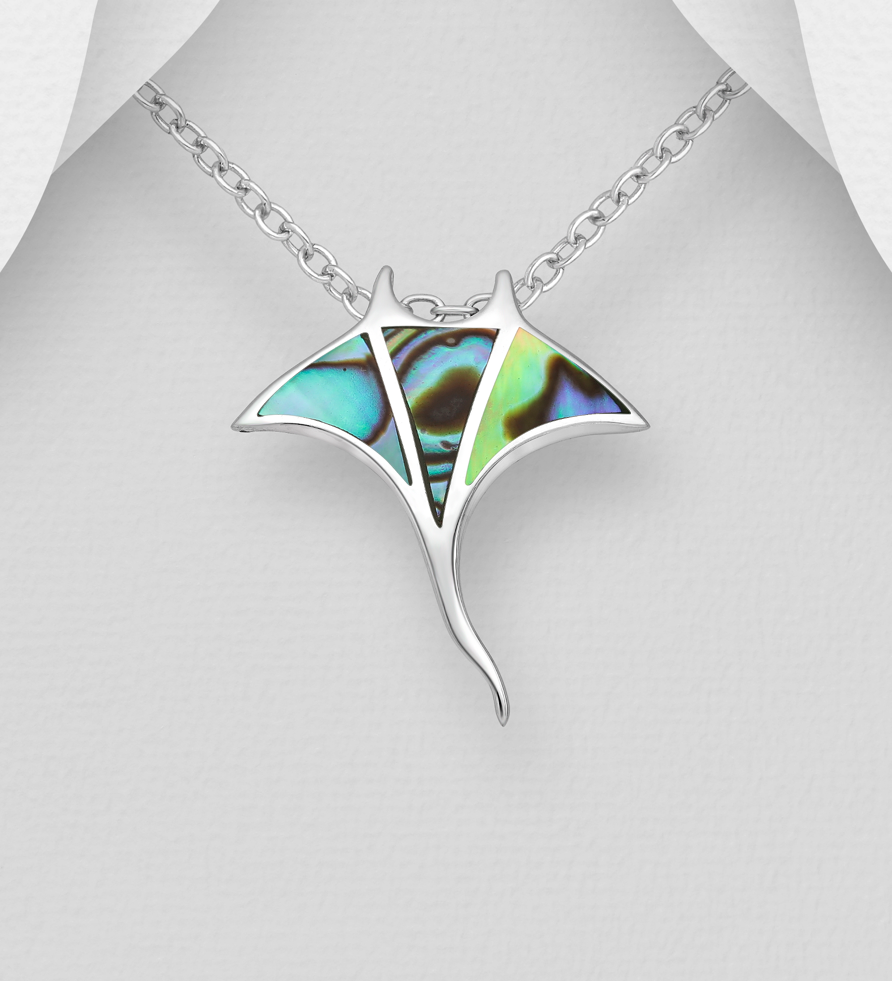 Wholesale 925 Sterling Silver Stingray Pendant, Decorated with Shell - SKU #789-4451