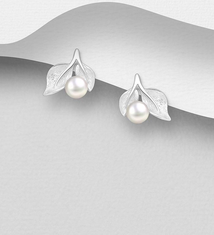 Wholesale 925 Sterling Silver Push-Back Earrings, Decorated with Freshwater Pearls - SKU #1063-4170
