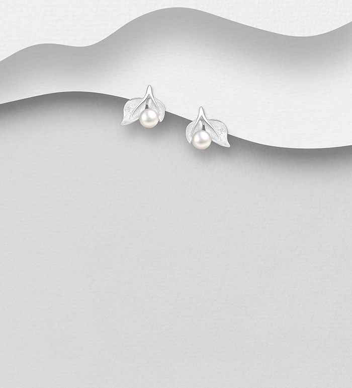 Wholesale 925 Sterling Silver Push-Back Earrings, Decorated with Freshwater Pearls - SKU #1063-4170