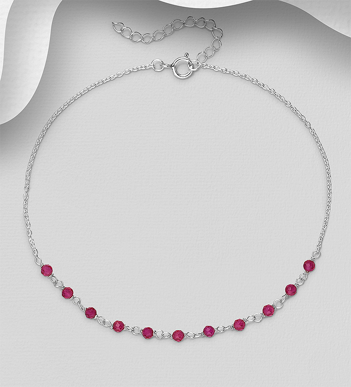 Wholesale 925 Sterling Silver Anklet, Beaded with Various Gemstone Beads - SKU #1562-481