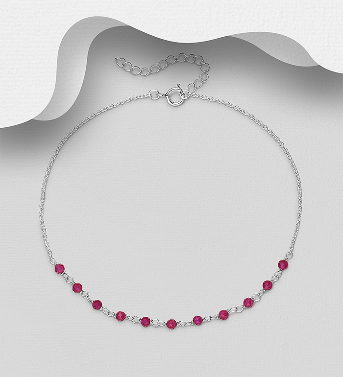 Wholesale 925 Sterling Silver Anklet, Beaded with Various Gemstone Beads - SKU #1562-481