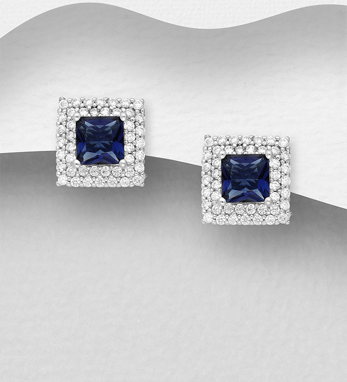 Wholesale 925 Sterling Silver Square Halo Push-Back Earrings, Decorated with CZ Simulated Diamonds - SKU #701-28489