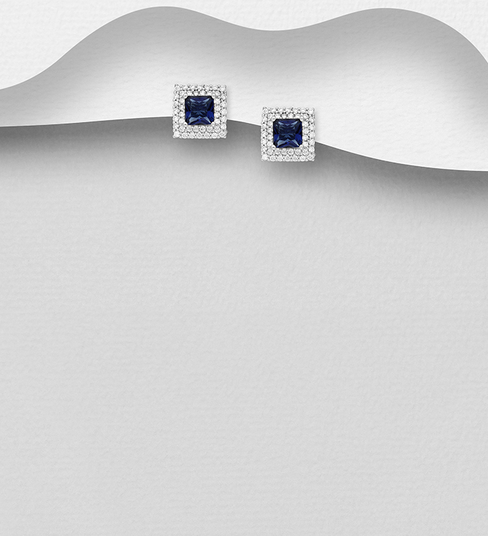 Wholesale 925 Sterling Silver Square Halo Push-Back Earrings, Decorated with CZ Simulated Diamonds - SKU #701-28489