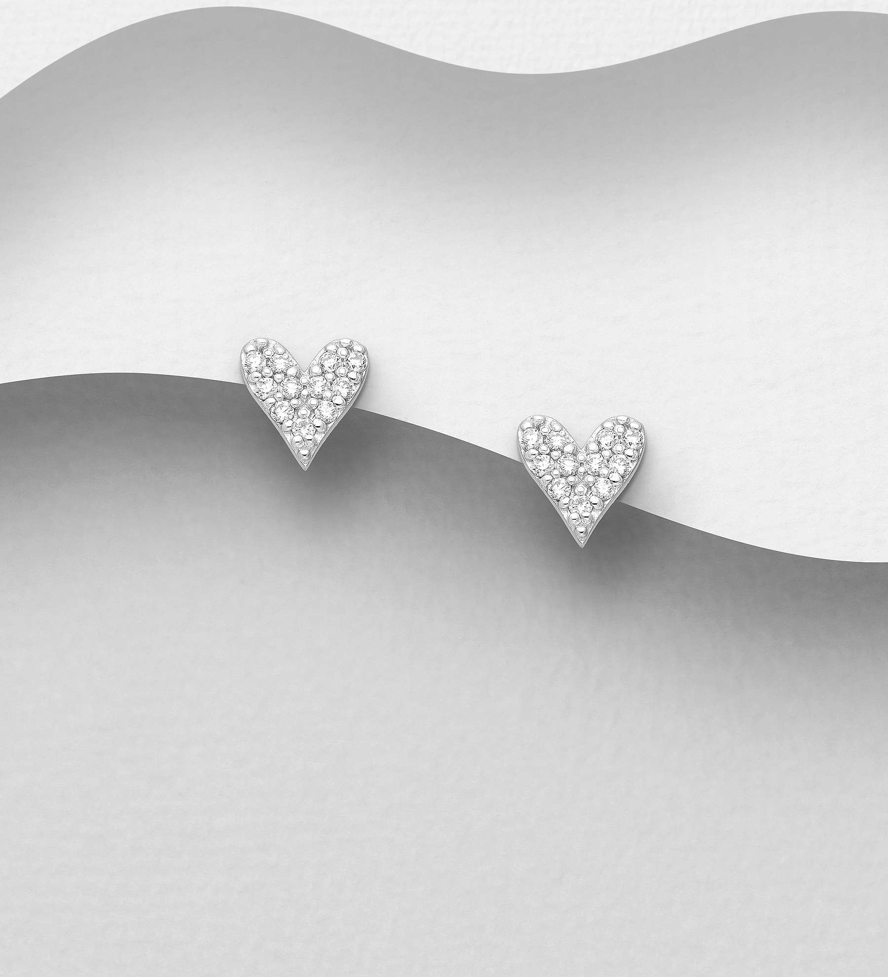 Wholesale 925 Sterling Silver Heart Push-Back Earrings Decorated with CZ Simulated Diamonds - SKU #1063-4228