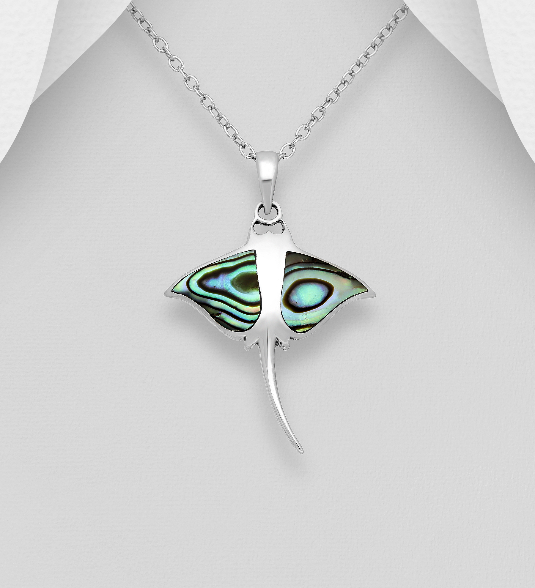 Wholesale 925 Sterling Silver Stingray Pendant, Decorated with Shell - SKU #789-4489