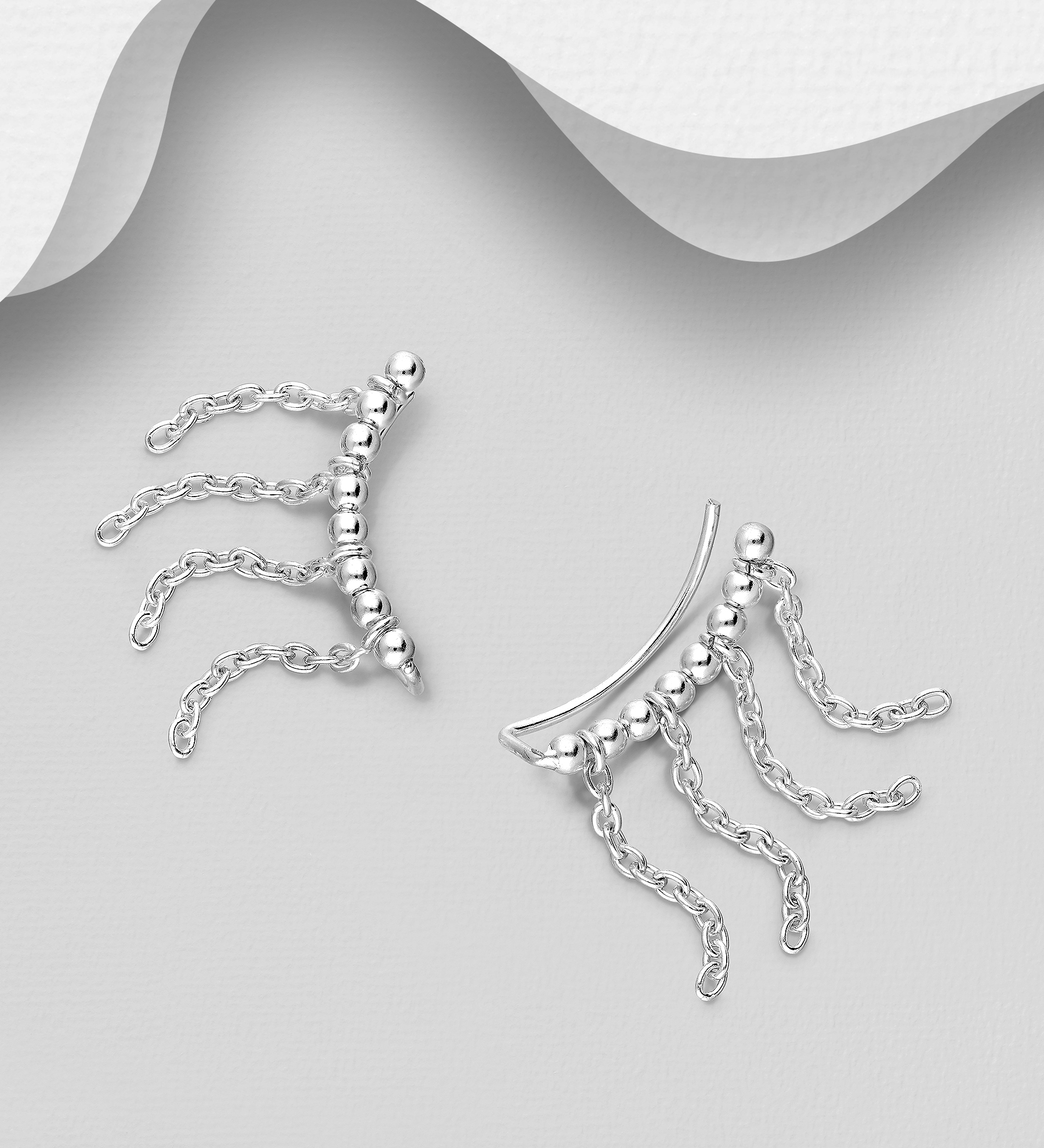 Wholesale 925 Sterling Silver Ball and Chain Ear Pins - SKU #706-36404