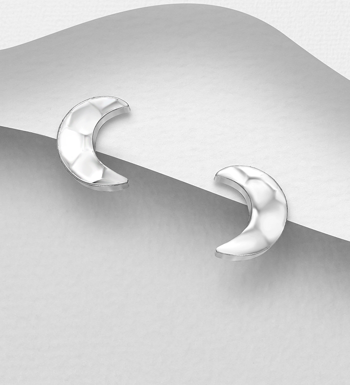 Wholesale 925 Sterling Silver Hammered Moon Push-Back Earrings - SKU #706-36414