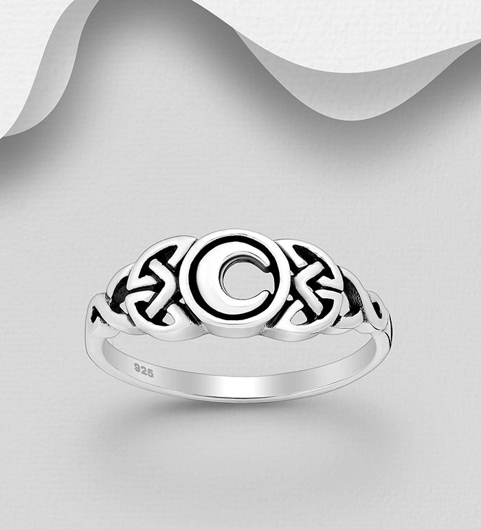 Wholesale 925 Sterling Silver Oxidized Celtic and Moon Ring - SKU #767-1678