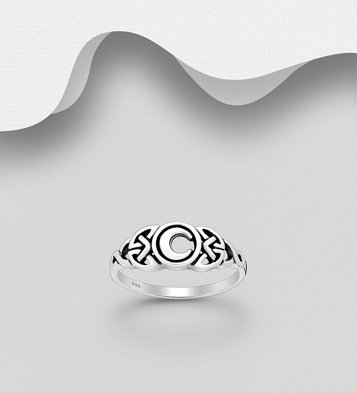 Wholesale 925 Sterling Silver Oxidized Celtic and Moon Ring - SKU #767-1678