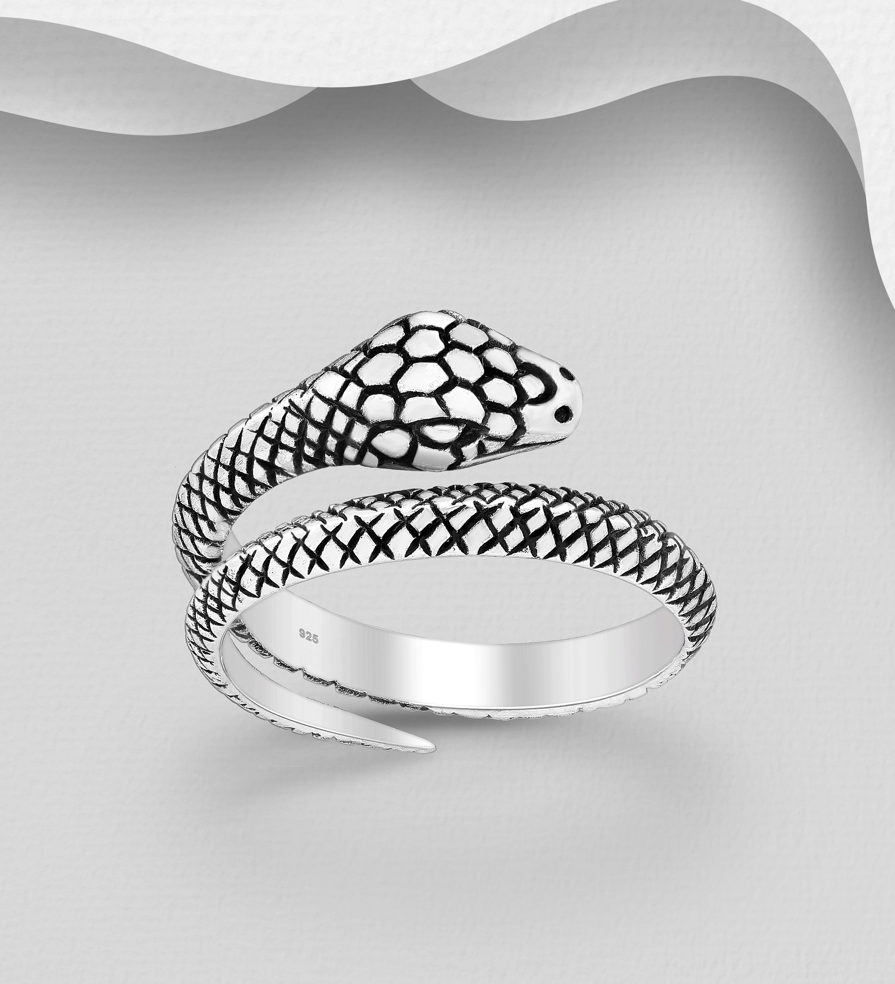 Wholesale 925 Sterling Silver Oxidized Adjustable Oxidized Snake Ring - SKU #706-36511
