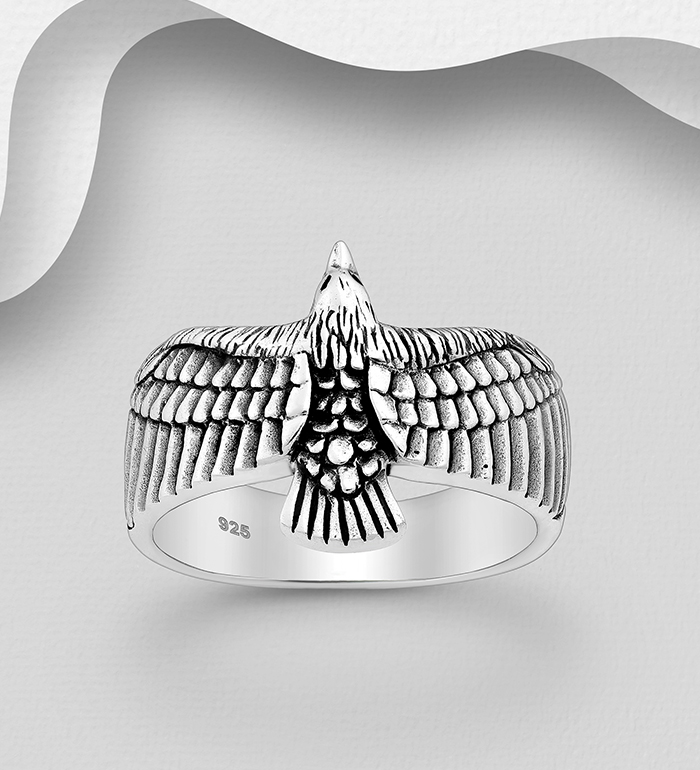Wholesale 925 Sterling Silver Oxidized Eagle Ring - SKU #1563-1149