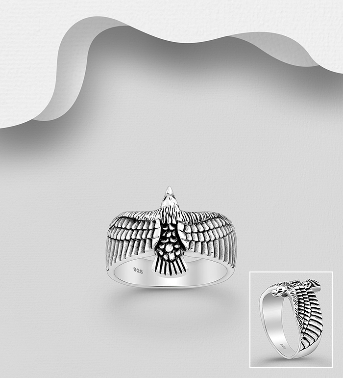 Wholesale 925 Sterling Silver Oxidized Eagle Ring - SKU #1563-1149