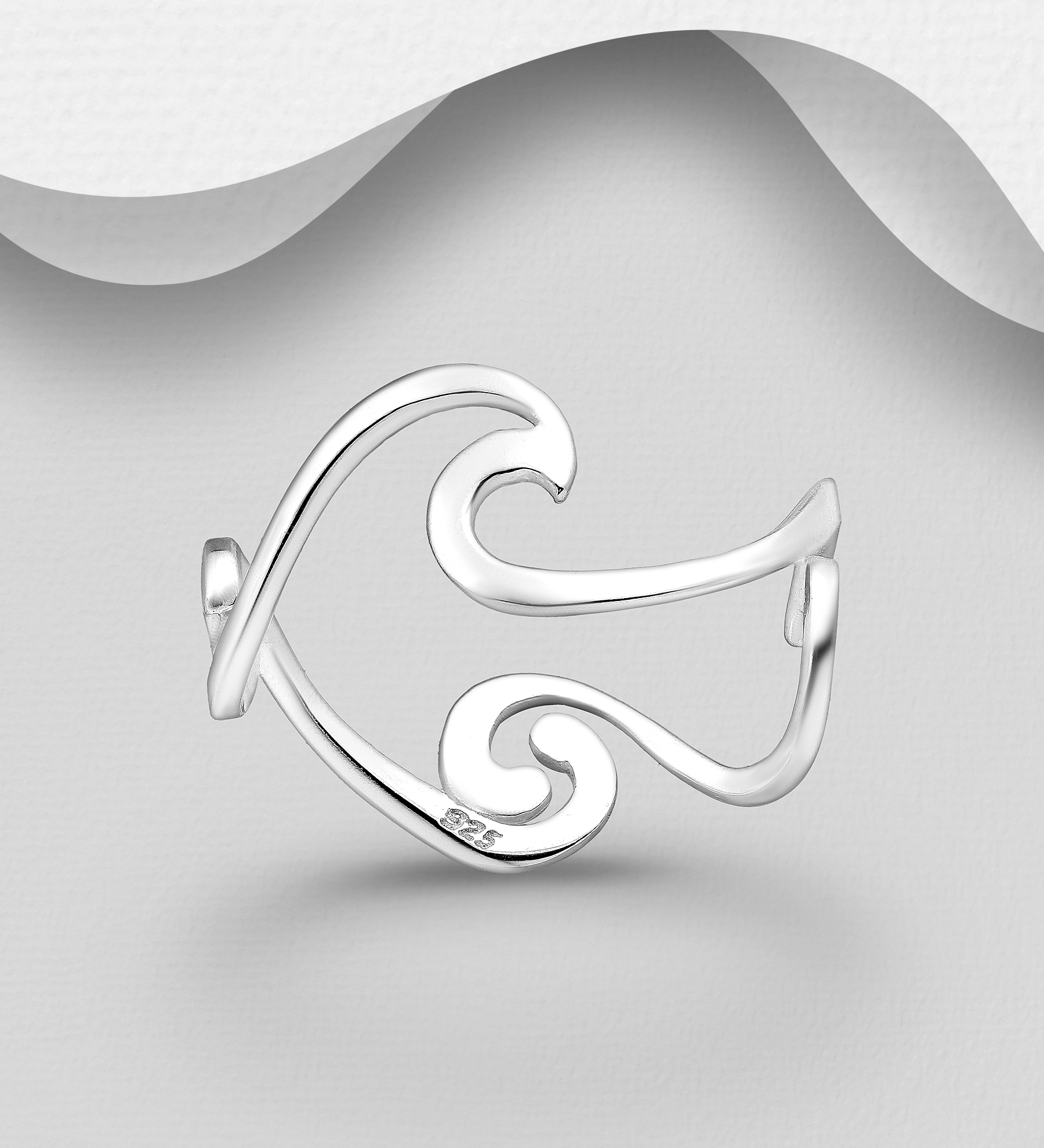 Wholesale 925 Sterling Silver Adjustable Wave Ring - SKU #1063-4275