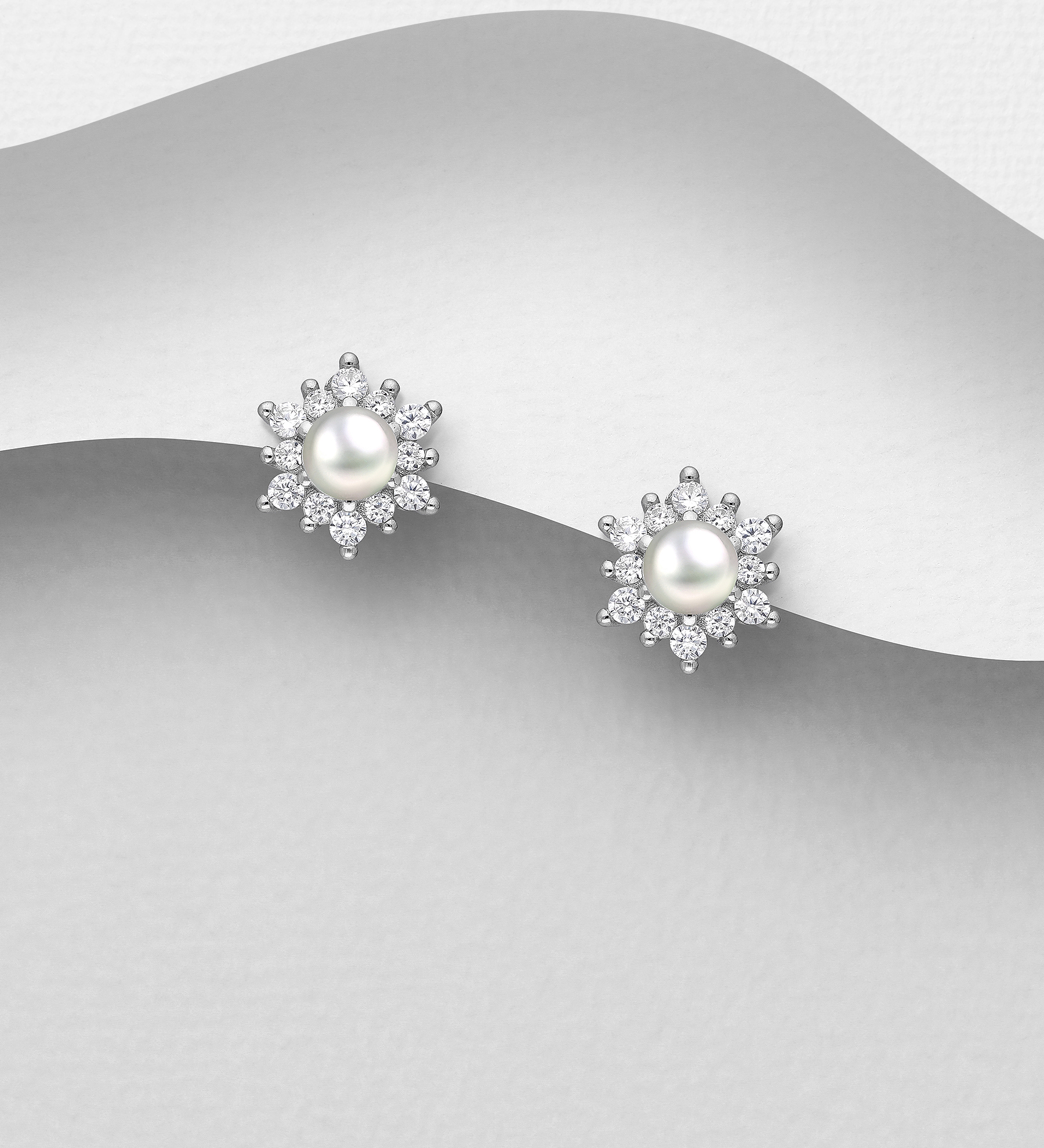 Wholesale 925 Sterling Silver Push-Back Earrings, Decorated with  Freshwater Pearls and CZ Simulated Diamonds - SKU #382-6264