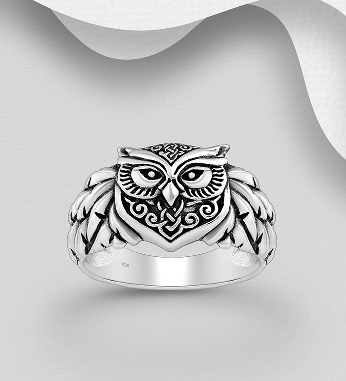 Wholesale 925 Sterling Silver Oxidized Owl Ring - SKU #1563-1163