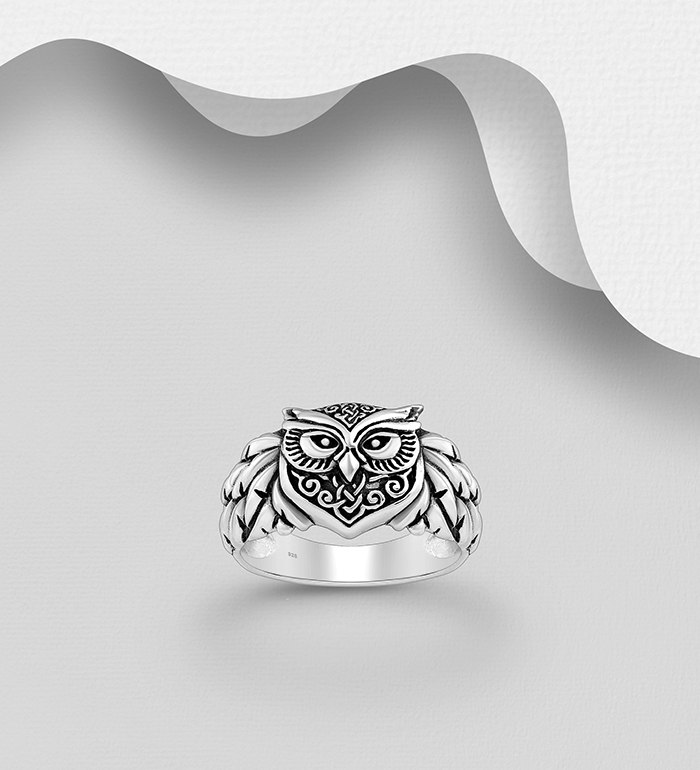 Wholesale 925 Sterling Silver Oxidized Owl Ring - SKU #1563-1163