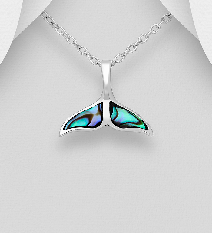 Wholesale 925 Sterling Silver Whale Tail Pendant, Decorated with Shell - SKU #789-4553