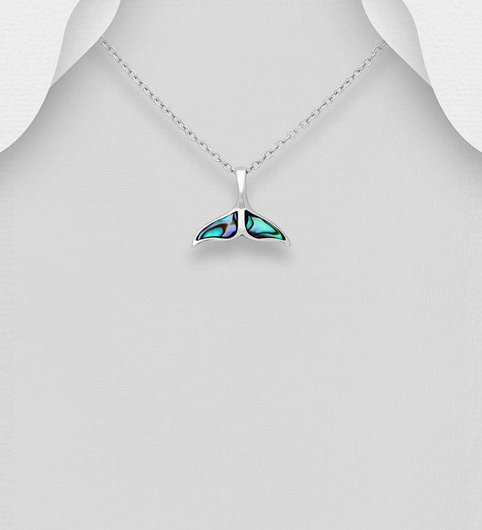 Wholesale 925 Sterling Silver Whale Tail Pendant, Decorated with Shell - SKU #789-4553