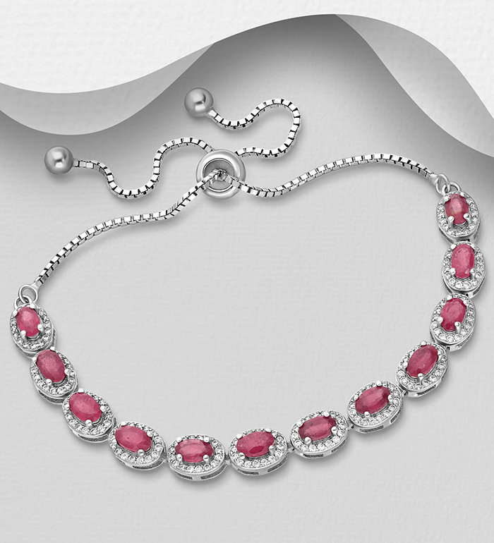 La Preciada - Wholesale 925 Sterling Silver Adjustable Halo Bracelet, Decorated with Various Gemstones and CZ Simulated Diamonds - SKU #1181-4880