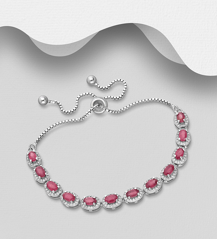 La Preciada - Wholesale 925 Sterling Silver Adjustable Halo Bracelet, Decorated with Various Gemstones and CZ Simulated Diamonds - SKU #1181-4880