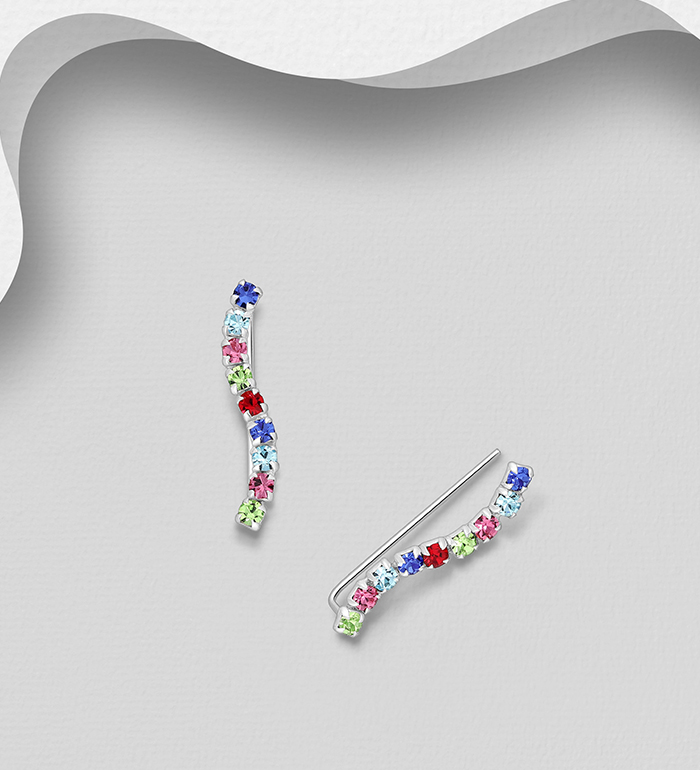 Wholesale 925 Sterling Silver Ear Pins, Decorated with Crystal Glass - SKU #578-2850