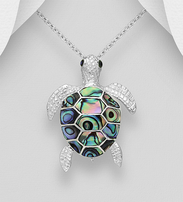 Wholesale 925 Sterling Silver Turtle Pendant, Decorated with Shell - SKU #789-4561