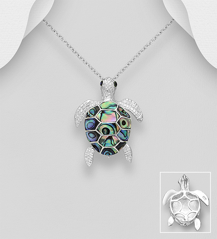 Wholesale 925 Sterling Silver Turtle Pendant, Decorated with Shell - SKU #789-4561