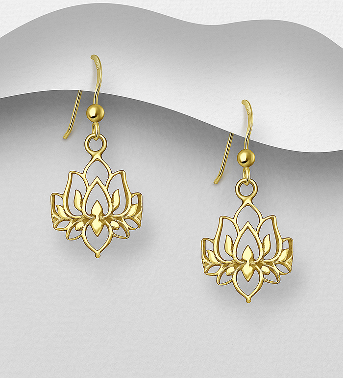 Wholesale 925 Sterling Silver Lotus Earrings, Plated with 1 Micron 18K Yellow Gold - SKU #1535-1465