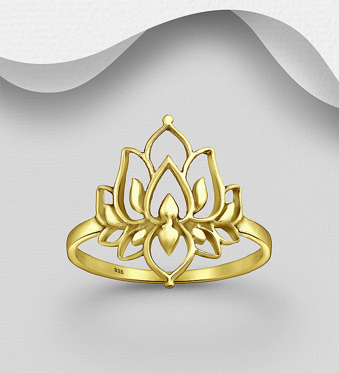 Wholesale 925 Sterling Silver Lotus Ring, Plated with 1 Micron 18K Yellow Gold - SKU #1535-1468