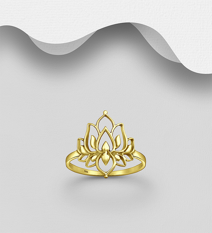 Wholesale 925 Sterling Silver Lotus Ring, Plated with 1 Micron 18K Yellow Gold - SKU #1535-1468
