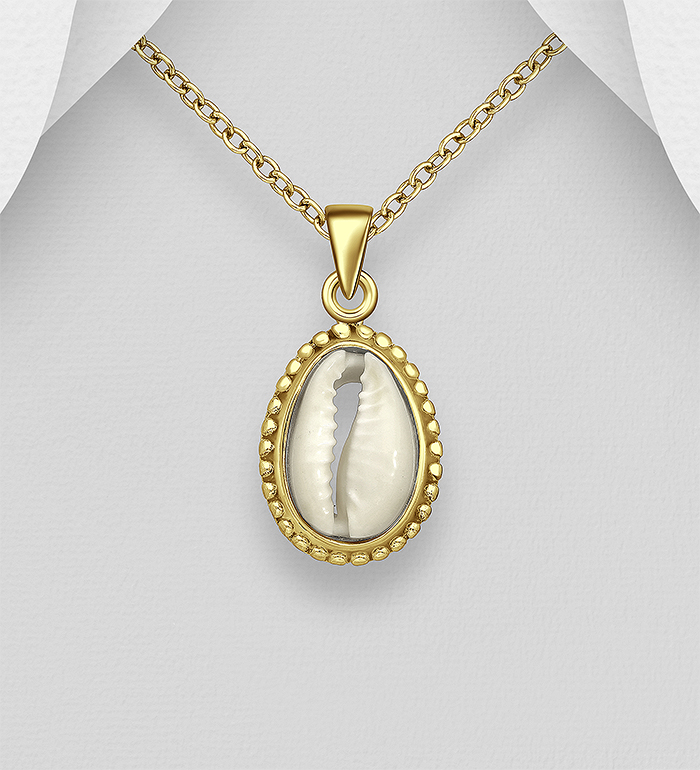 Wholesale 925 Sterling Silver Pendant, Decorated with Shell and Plated with 1 Micron 18K Yellow Gold - SKU #1535-1476