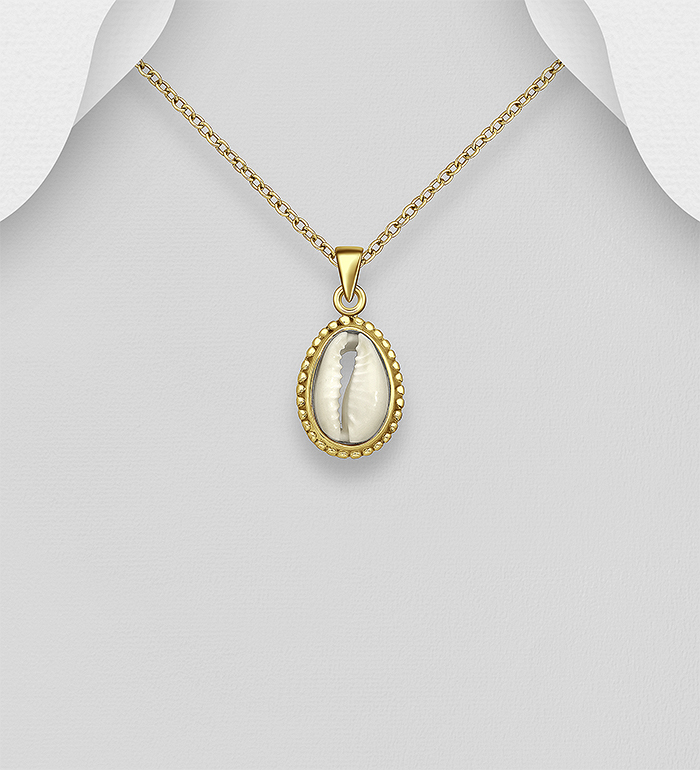 Wholesale 925 Sterling Silver Pendant, Decorated with Shell and Plated with 1 Micron 18K Yellow Gold - SKU #1535-1476