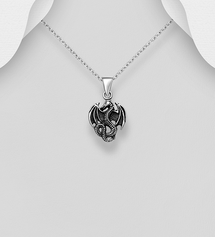 Wholesale 925 Sterling Silver Oxidized Dragon Pendant - SKU #1563-1218