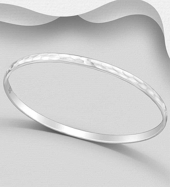 Wholesale 925 Sterling Silver Hammered Bangle - SKU #706-36853