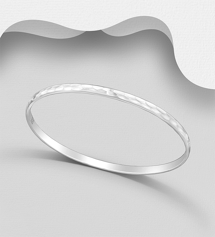 Wholesale 925 Sterling Silver Hammered Bangle - SKU #706-36853