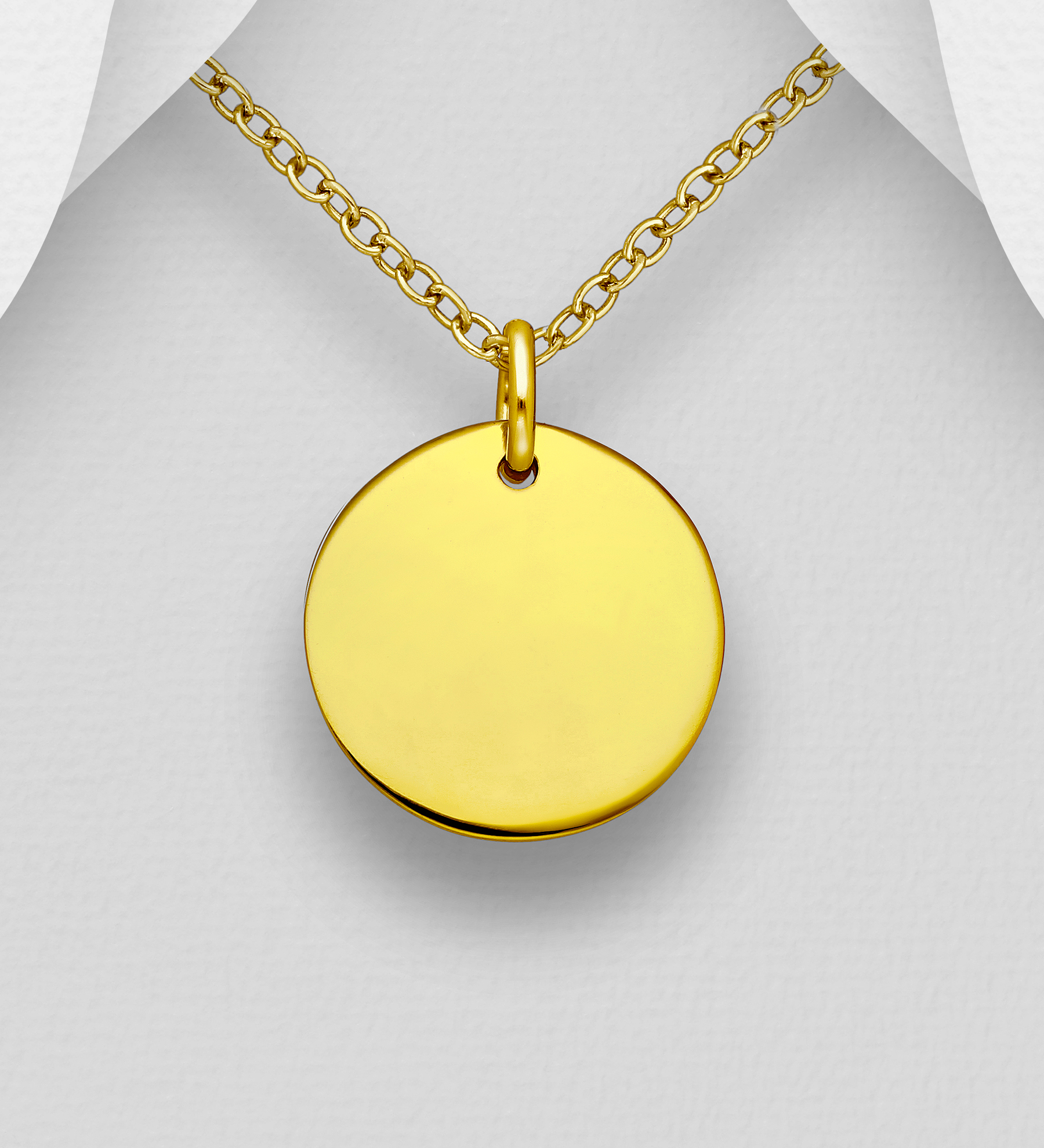 Wholesale 925 Sterling Silver Round Pendant, Engravable and Plating 1 Micron 18K Yellow Gold
 - SKU #1535-1487
