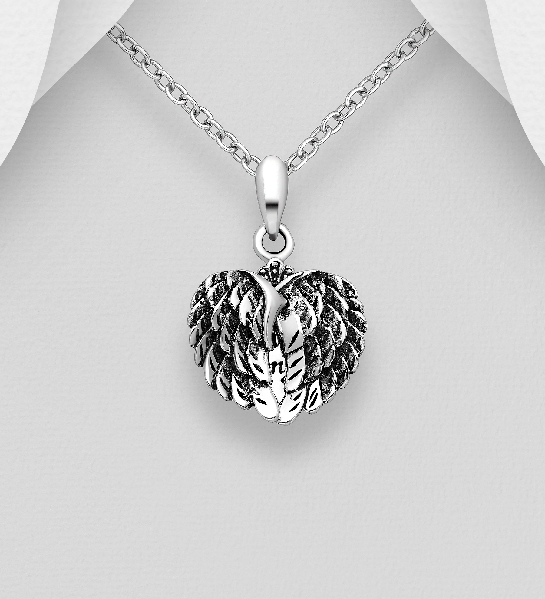 Wholesale 925 Sterling Silver Oxidized My Angel Heart Wings  Pendant - SKU #706-36899