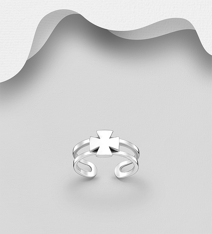 Wholesale 925 Sterling Silver Oxidized Cross Toe Ring - SKU #792-1268