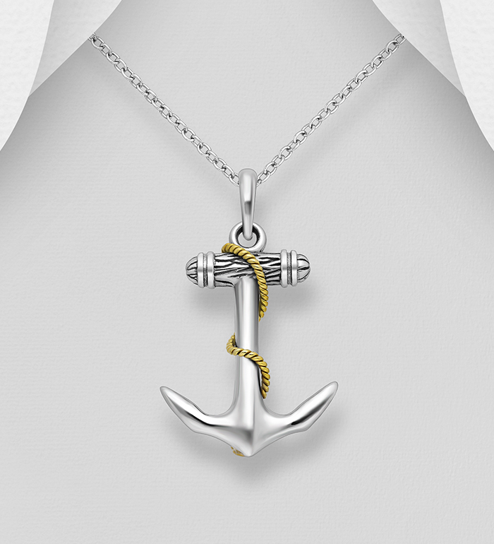 gogo - Wholesale 925 Sterling Silver and Brass Anchor Pendant - SKU #1880-74