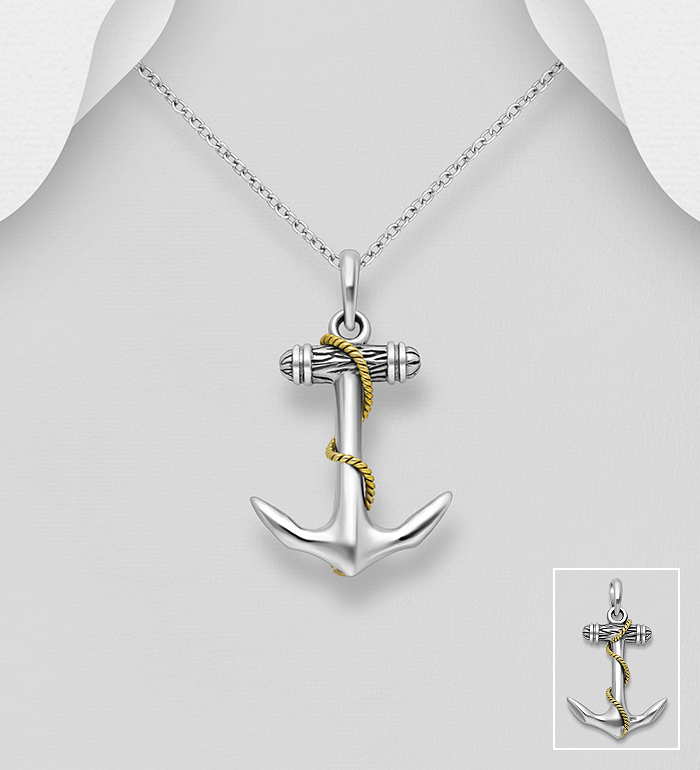 gogo - Wholesale 925 Sterling Silver and Brass Anchor Pendant - SKU #1880-74
