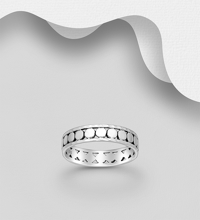 Wholesale 925 Sterling Silver Oxidized Hammered Band Ring, 5 mm Wide. - SKU #706-36952