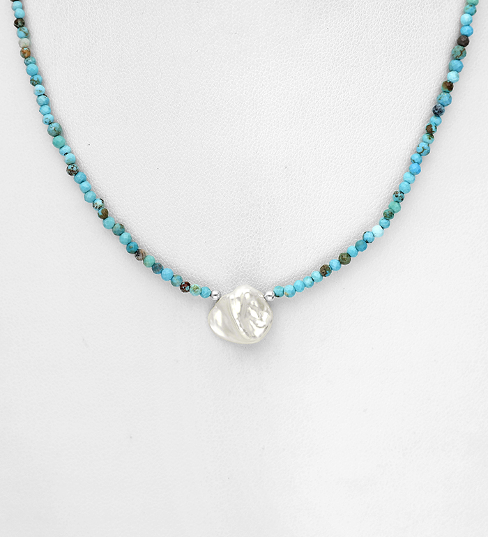 Wholesale 925 Sterling Silver Necklace, Beaded with Various Faceted Gemstone Beads and Freshwater Pearl - SKU #781-7607