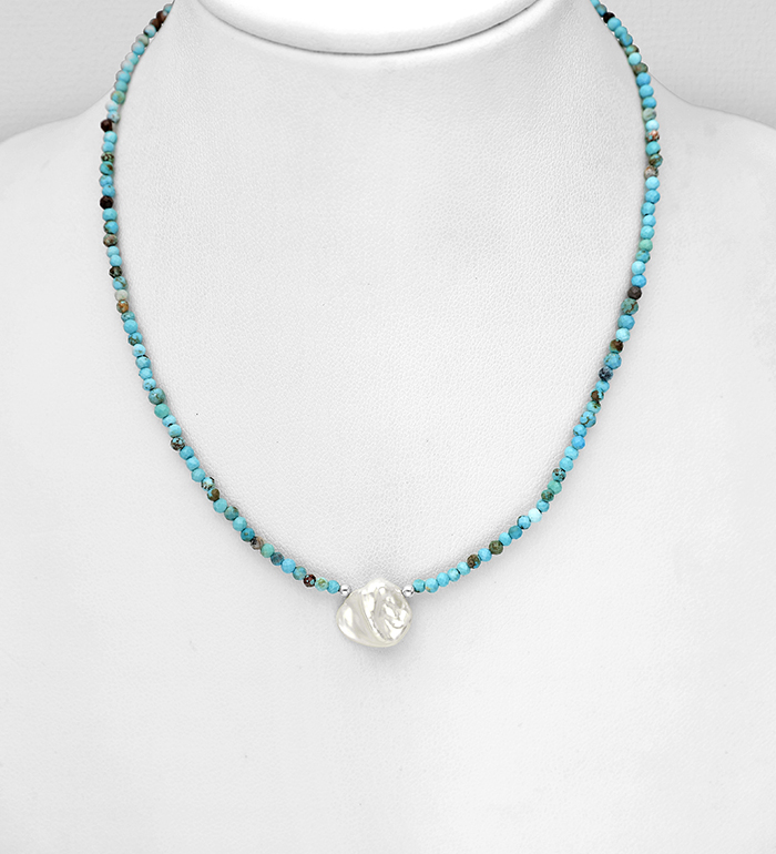 Wholesale 925 Sterling Silver Necklace, Beaded with Various Faceted Gemstone Beads and Freshwater Pearl - SKU #781-7607