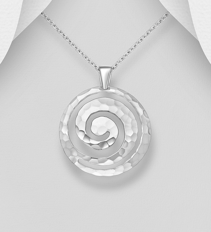 Wholesale 925 Sterling Silver Hammered Coil Pendant - SKU #706-36999