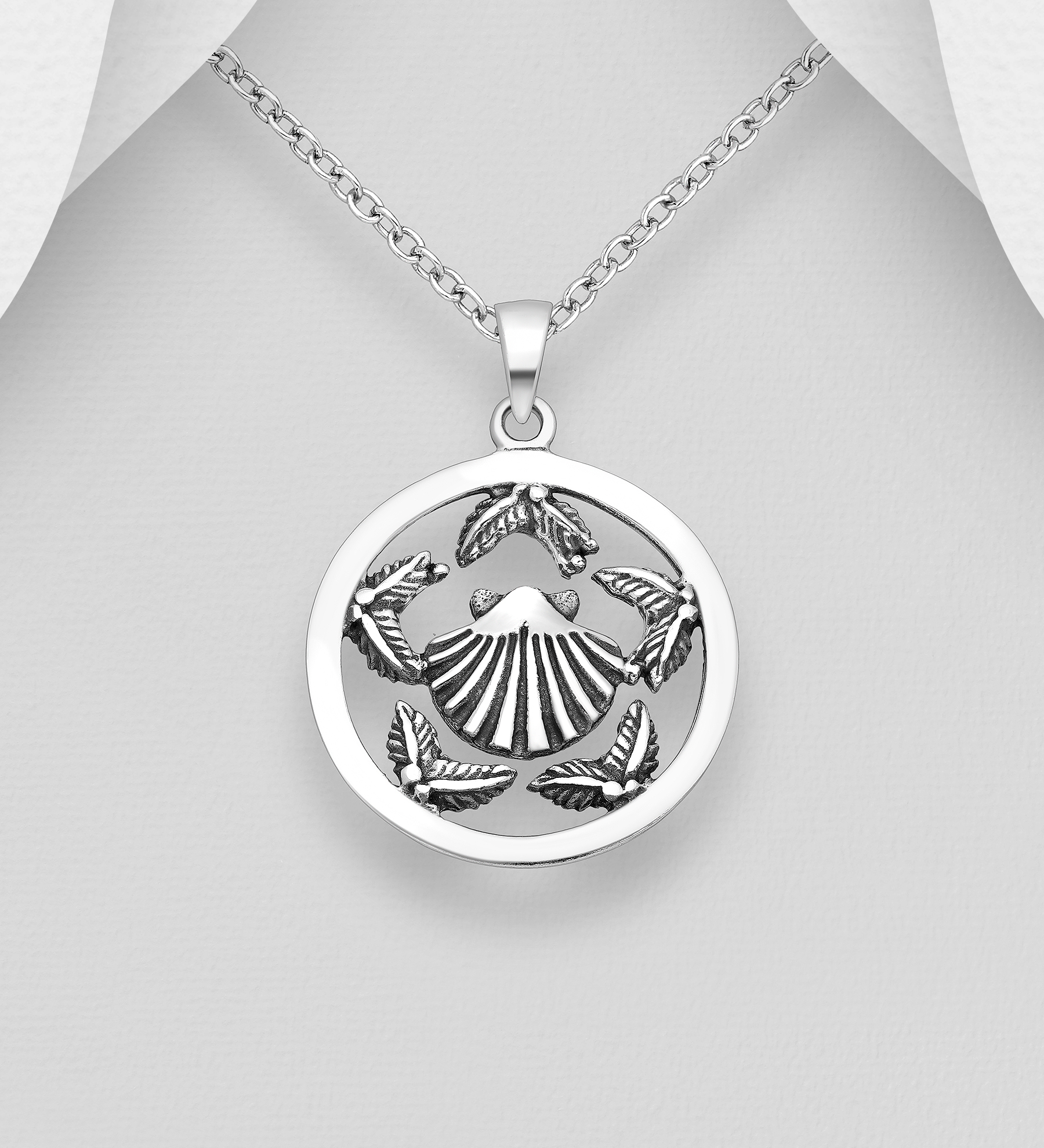 Wholesale 925 Sterling Silver Oxidized Shell Pendant - SKU #706-37022