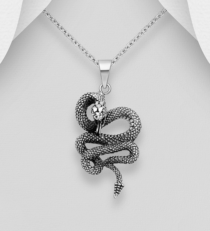 Wholesale 925 Sterling Silver Oxidized Snake Pendant - SKU #1563-1267