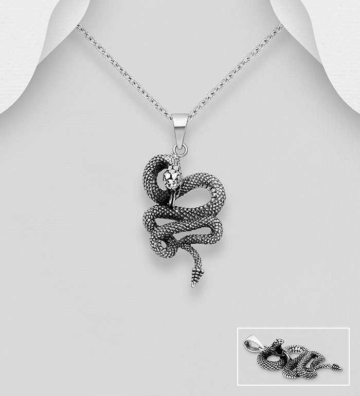 Wholesale 925 Sterling Silver Oxidized Snake Pendant - SKU #1563-1267