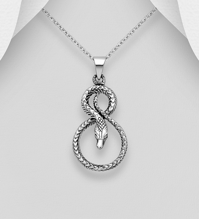 Wholesale 925 Sterling Silver Oxidized Snake Pendant - SKU #1563-1270