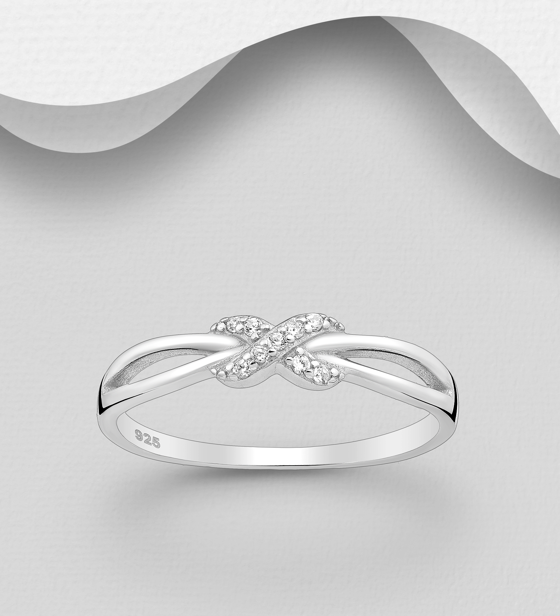 Wholesale 925 Sterling Silver Infinity Ring, Decorated with CZ Simulated Diamonds - SKU #701-28962